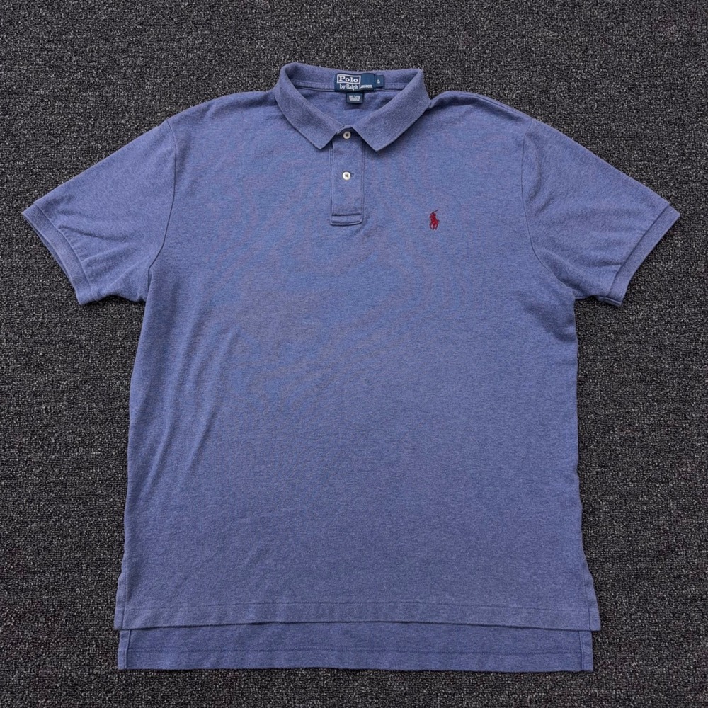Polo Ralph Lauren Mens Large Blue Heathered Cotton Short Sleeve Polo Shirt L